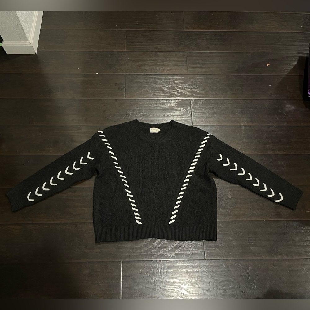 Dreamers by Debut Black Knit Sweater Stitch Details Size S/M Fall Oversized Cozy